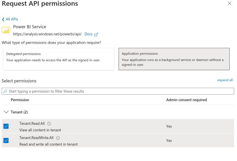 PowerBI Service Principle Settings